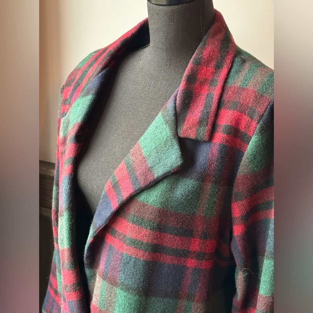 Willowridge vintage red green blue wool blend single button plaid blazer size 16 - Picture 7 of 9